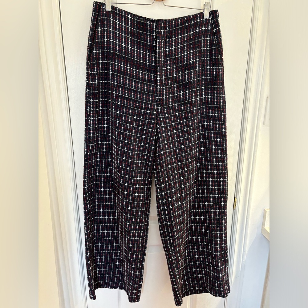 Joe Fresh Plaid High-Waisted Wide Leg Trousers